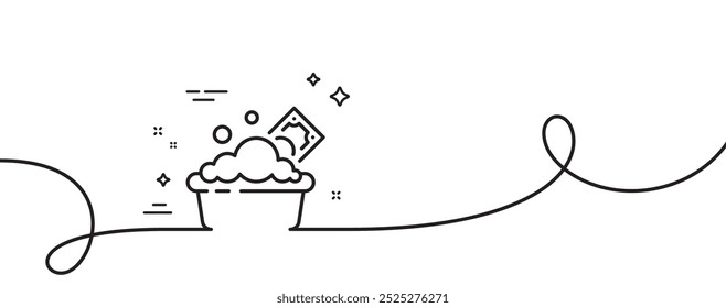 Ícone da linha de dinheiro do branqueamento. Uma linha contínua com curva. Sinal de corrupção de caixa. Símbolo de elisão fiscal. Launder dinheiro fita única esboço. Padrão de curva de loop. Vetor