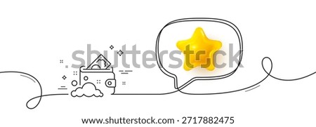 Launder money line icon. Continuous line with 3d star. Cash corruption sign. Tax avoidance symbol. 3d star in speech bubble. Launder money single line ribbon. Loop curve pattern. Vector
