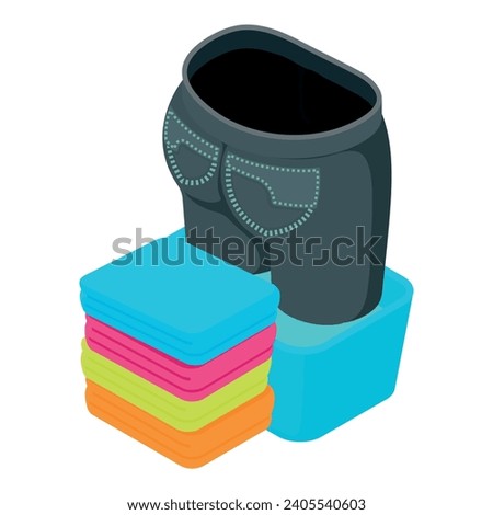 Laundered clothes icon isometric vector. Stack of washed clothes near trousers. Washing, ironing, housework