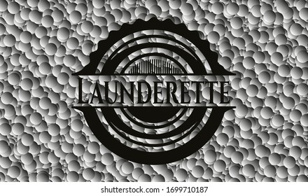Launderette black badge with bubbles background. Vector Illustration. Detailed.