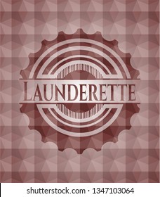 Launderette red seamless emblem or badge with abstract geometric pattern background.