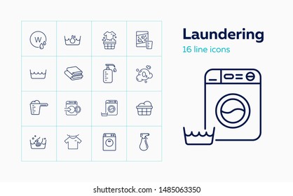 Laundering line icon set. Foam, soap, powder, basing. Laundry concept. Can be used for topics like garment care, service, home appliance