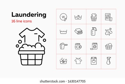 Laundering Line Icon Set. Foam, Soap, Powder, Basing. Laundry Concept. Can Be Used For Topics Like Garment Care, Service, Home Appliance