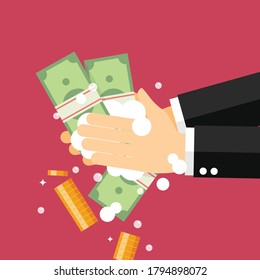 Laundering of money. Businessman launders illegally earned money. vector illustration