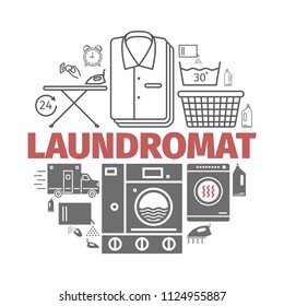 Laundromat banner. Dry cleaning services Vector illustration.