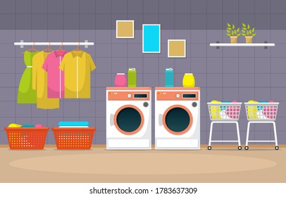 Laundromat Clothes Washing Machine Laundry Tools Modern Interior 