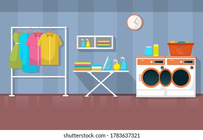 Laundromat Clothes Washing Machine Laundry Tools Modern Interior 
