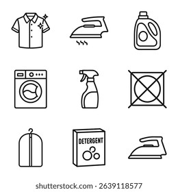 Laundromat icons depict cleanliness and care. Icon symbol illustration