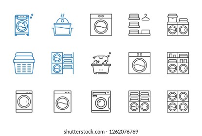 laundromat icons set. Collection of laundromat with washing machine, laundry. Editable and scalable laundromat icons.