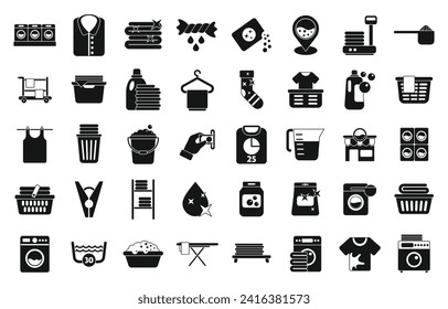 Laundromat icons set simple vector. Laundry room. Service interior home