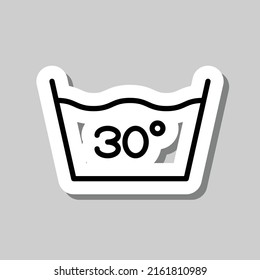 Wäscherei, 30 Grad einfache Symbol Vektorgrafik. Flaches Design. Aufkleber mit Schatten auf grauem Hintergrund.ai