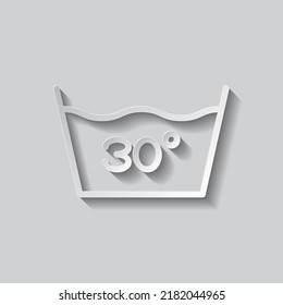 Laundry, 30 degrees simple icon vector. Flat design. Paper style with shadow. Gray background.ai