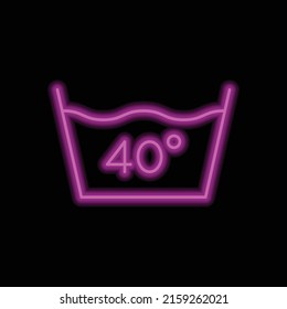 Laundry, 40 degrees simple icon vector. Flat design. Purple neon style on black background.ai