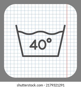 Laundry, 40 degrees simple icon vector. Flat design. On graph paper. Grey background.ai