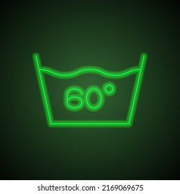 Laundry, 60 degrees simple icon vector. Flat design. Green neon on black background with green light.ai