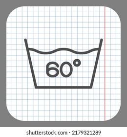 Laundry, 60 degrees simple icon vector. Flat design. On graph paper. Grey background.ai