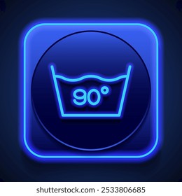 Lavandería, 90 grados simple icono de Vector. Diseño plano. Estilo de neón azul en el Botón. Con shadow.ai