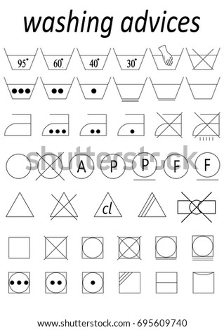 laundry advice, washing symbol vector icon set