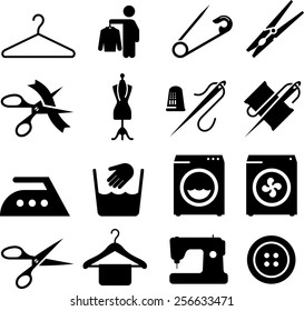 Laundry, alterations, dry cleaning and sewing icons