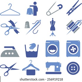 Laundry, alterations, dry cleaning and sewing icons