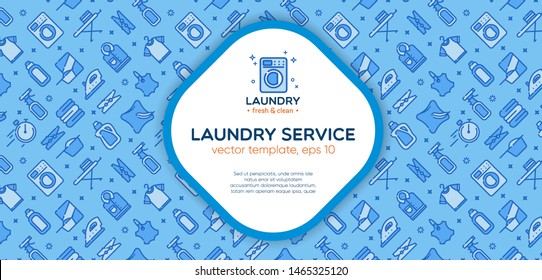 Laundry banner template with logo badge and outline pattern in square form. Card flyer poster illustration with your text for laundry, dry cleaning, housekeeping services.