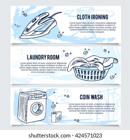 Laundry banners or website header set for laundry service. 