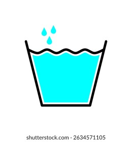 Laundry Basin Icon. Vector Symbol of Wash Bowl with Water for Clothes Cleaning.