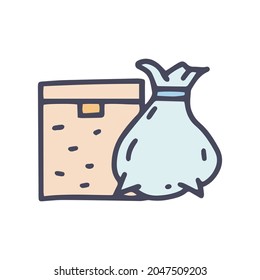 cesta de lavado con el color de la bolsa vectorial doodle icono simple