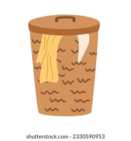 Laundry basket. Bathroom cabinets. Basket for storing fabric clothing. Vector illustration in flat style isolated on white background