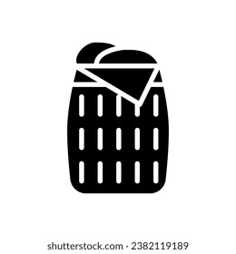 Laundry basket black glyph icon. Clothes organizer. Hamper for dirty clothes. Modern contemporary home furniture store. Silhouette symbol on white space. Solid pictogram. Vector isolated illustration