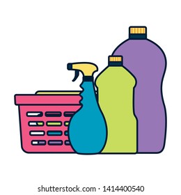 laundry basket bottles spring cleaning tools vector illustration