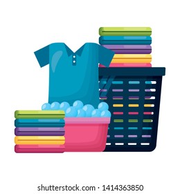 laundry basket bucket spring cleaning tools vector illustration