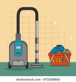 laundry basket and cleaner vacuum icon