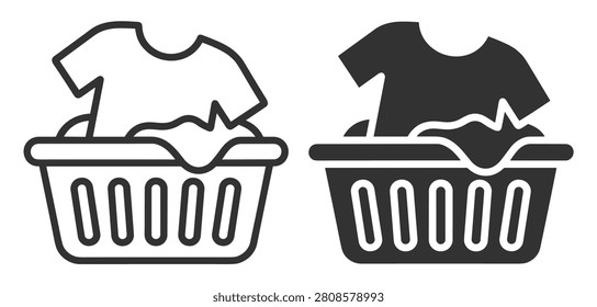 laundry basket with clothes icon set, household chores symbol, vector illustration on transparent background