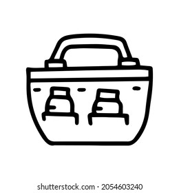 cesta de lavado con línea de detergentes doodle simple icono