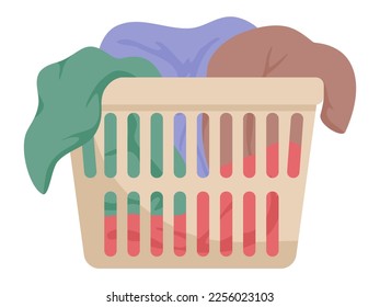 Laundry basket with dirty clothes, flat style vector illustration