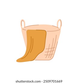 Laundry basket with dirty clothes in flat style. Washed laundry in hamper. Vector illustration isolated on a white background.