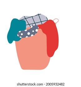 laundry basket and dirty clothes. Household items for cleaning and washing