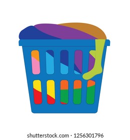 Laundry basket with dirty clothes isolated on a white background