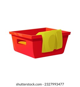 Laundry Basket with Dirty Clothes Isolated. Housework Icon.  Vector Illustration in Cartoon Style. 