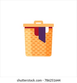 Laundry basket with dirty clothes isolated on white background. Cleaning service - flat vector illustration