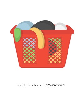 Laundry basket with dirty clothes. Vector illustration in flat style.