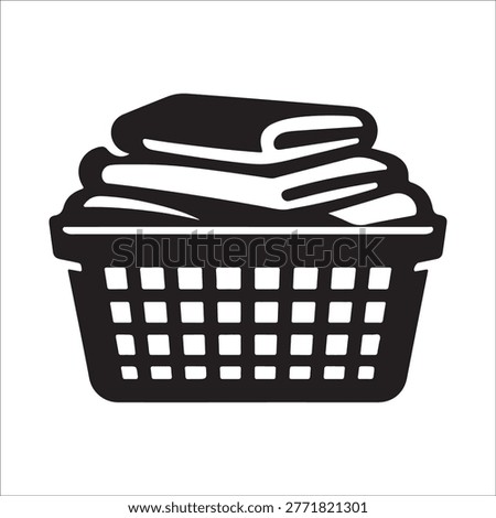 Laundry Basket with Folded Clothes Icon Vector Illustration for Housework and Cleaning Service Concept
