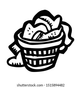 Laundry basket full of clothes cartoon