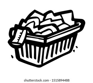 Laundry basket full of clothes cartoon