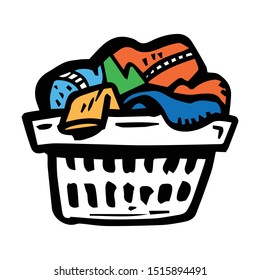 Laundry basket full of clothes cartoon