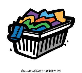 Laundry basket full of clothes cartoon
