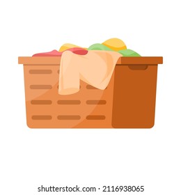 Laundry Basket Full Of Dirty Clean Clothes Ready To Washing Isometric Vector Illustration. Pile Of Fabric Clothing Daily Routine Household Chore. Heap Linen Hygiene Service Box With Cotton Material