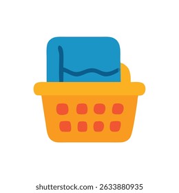 Laundry basket full of a vibrant blue towel. Ideal for home organization, storage solutions, laundry services, household products, and cleanliness concepts.