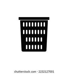 Icono de la cesta de lavado en glifo plano negro, estilo relleno aislado en fondo blanco